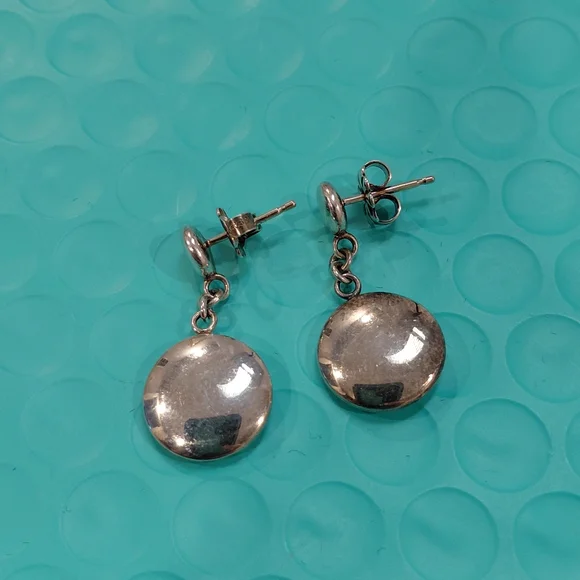 Tiffany Silver Disc Drop Dangle Earrings - Picture 3 of 8